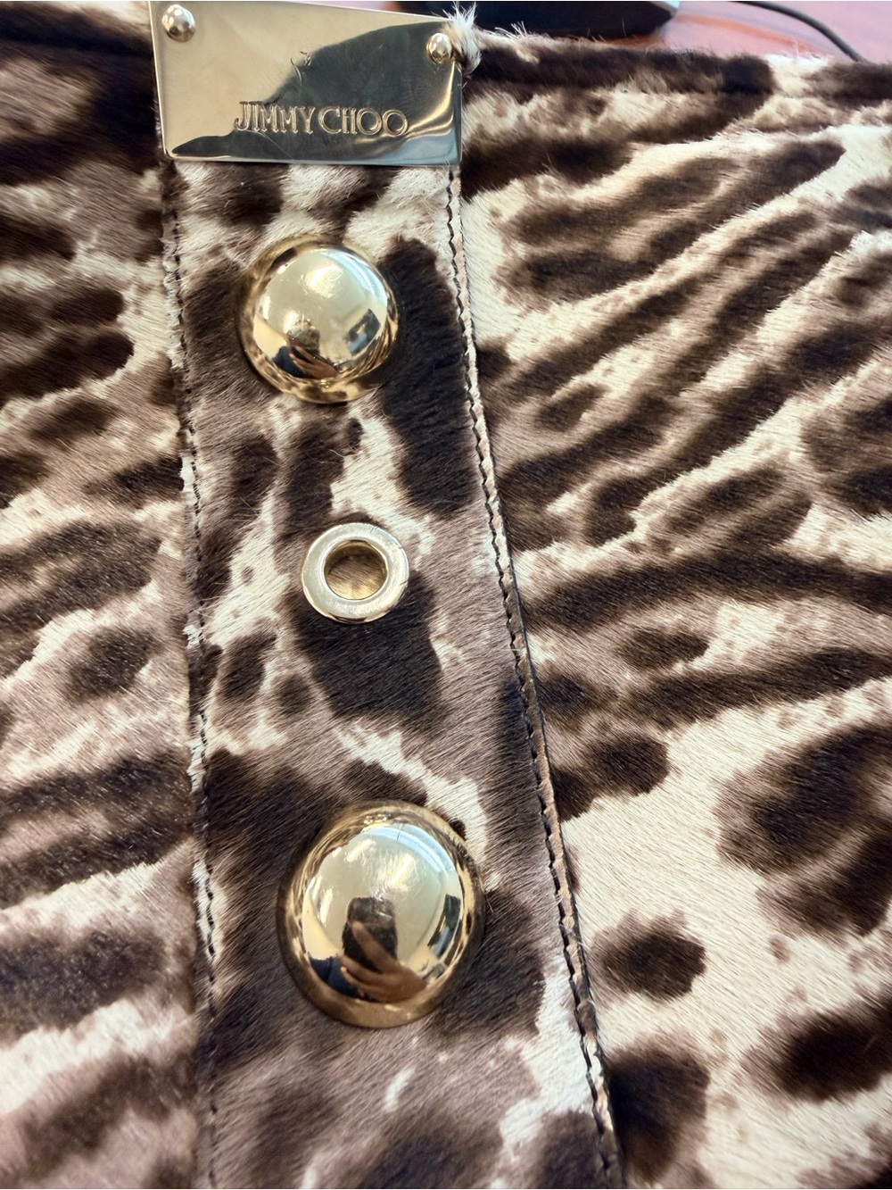 Authentic Jimmy Choo Leopard Print Faux Fur Clutch in Brown and Black - Picture 3 of 5